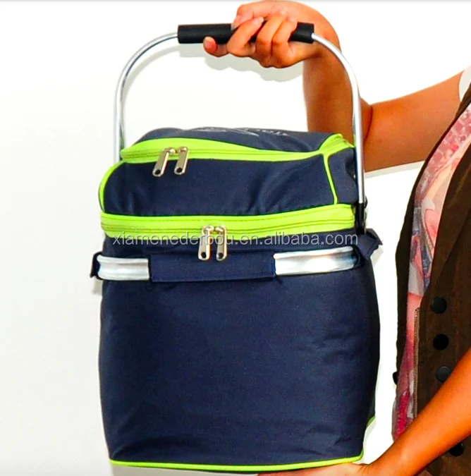 Picnic Basket Set Insulated Tote with Cooler Compartment and Complete Flatware