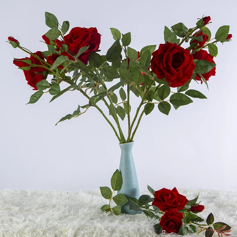 E-commerce exclusive high quality silk red artificial flower roses bouquet Petal thickening In stock