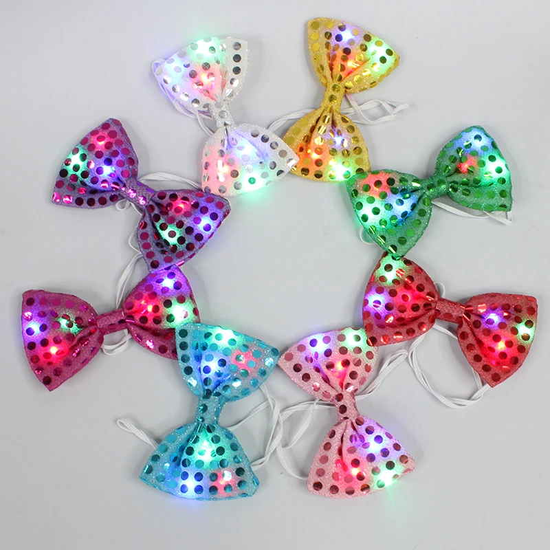 
Promotion low price fashion men led tie for Sequin LED Satin Green flashing bow tie 