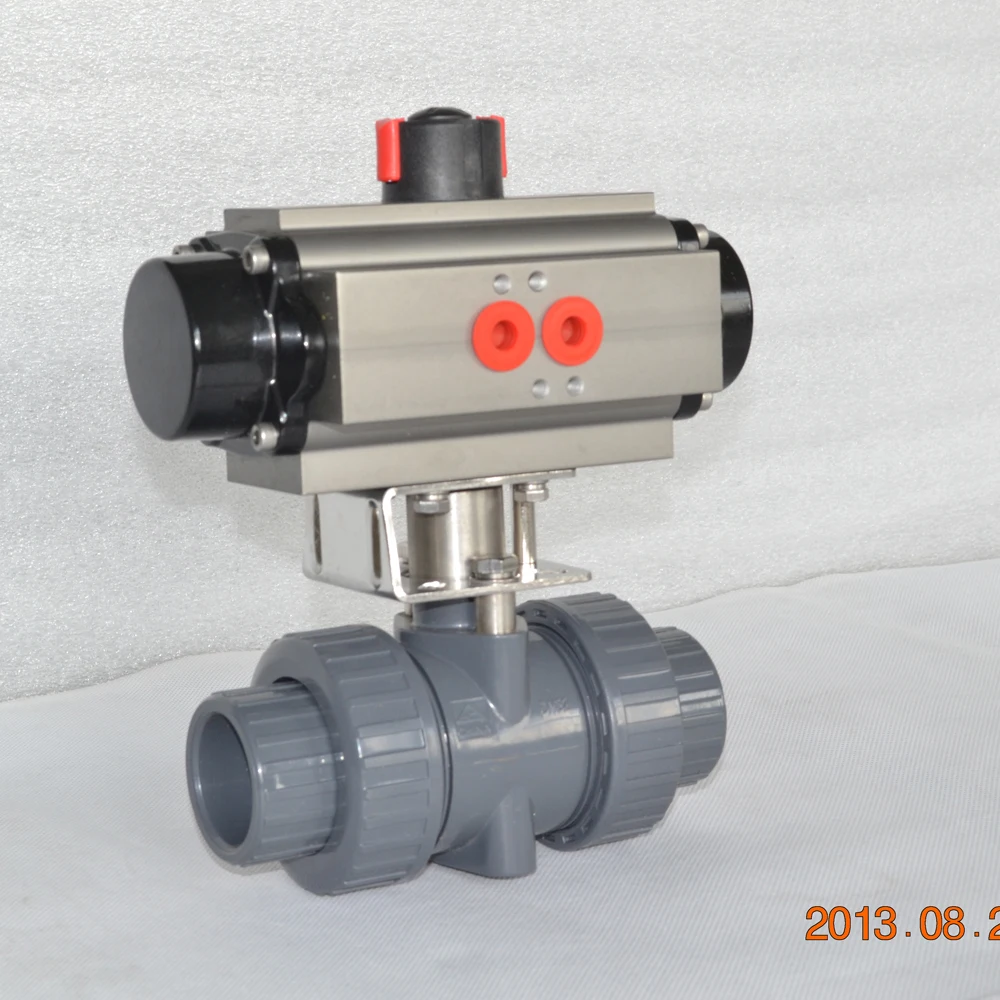 plastic 2 way PVC UPVC double union pneumatic actuated ball valve