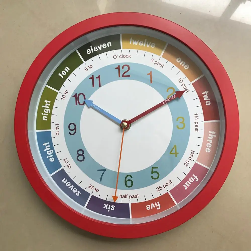 10 inch kids children time teaching plastic round wall clock
