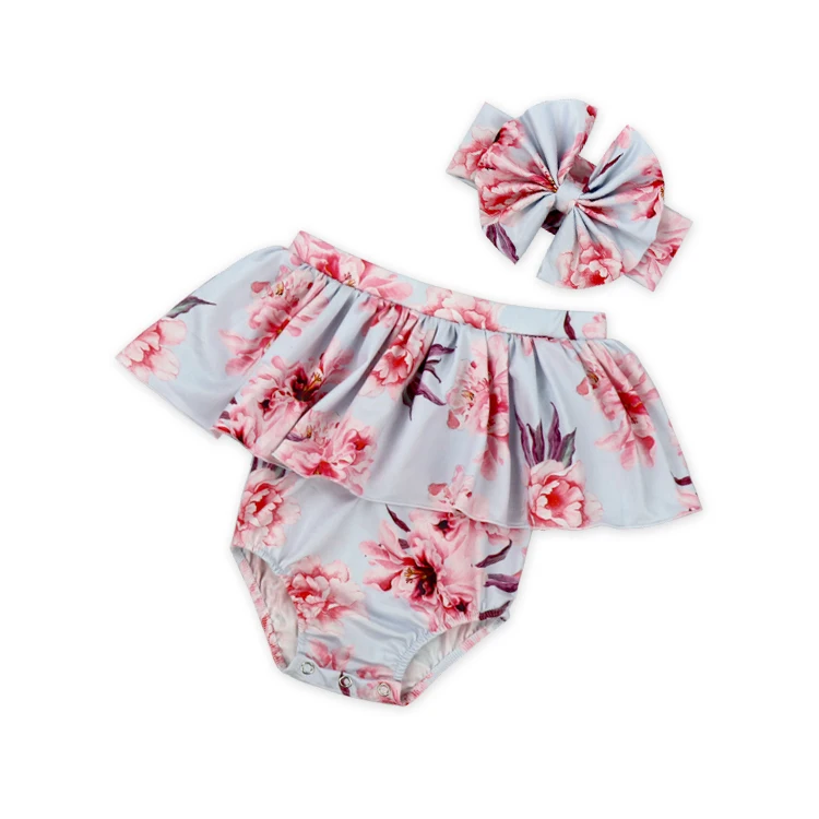 Оптовая продажа, детская одежда без рукавов с цветочным узором, весенняя одежда с цветочным принтом, спортивный костюм для малышей, комбинезон для девочек и мальчиков