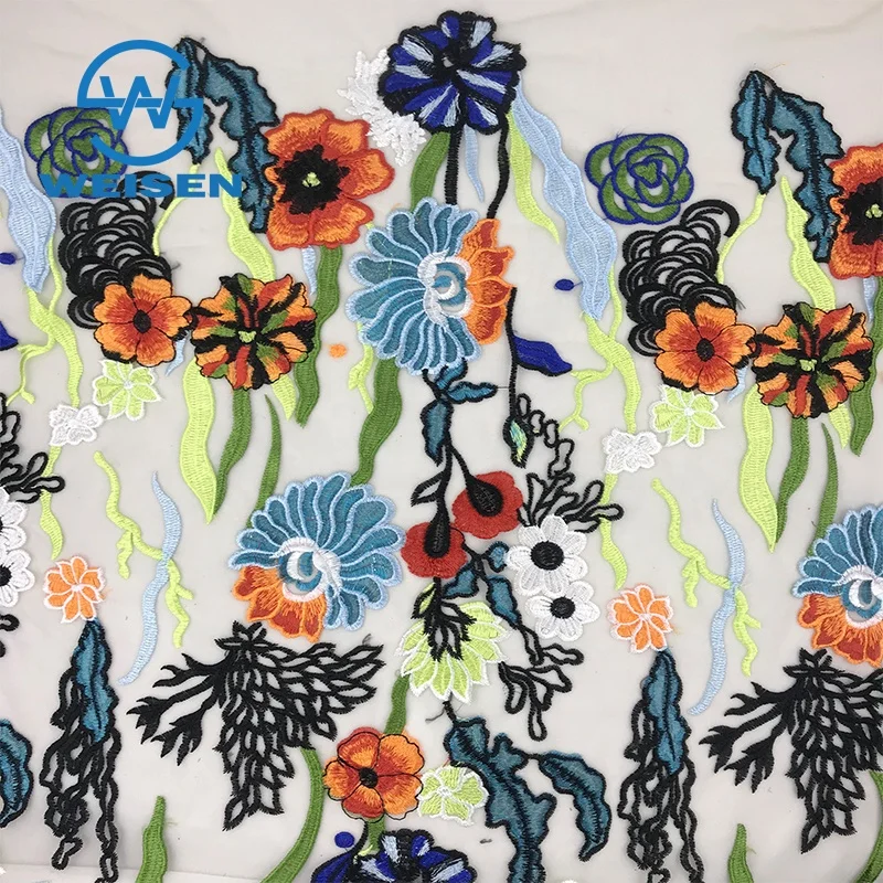 Embroidered Lace Flat Net Organza 2019 Flower Tulle Guipure Embroidery Fabric