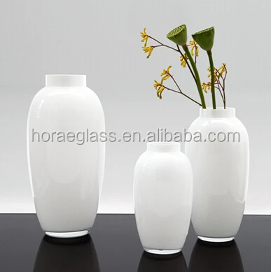 white decorative glass flower vase, glass vase,white Round and Tall Glass Vase for decoration