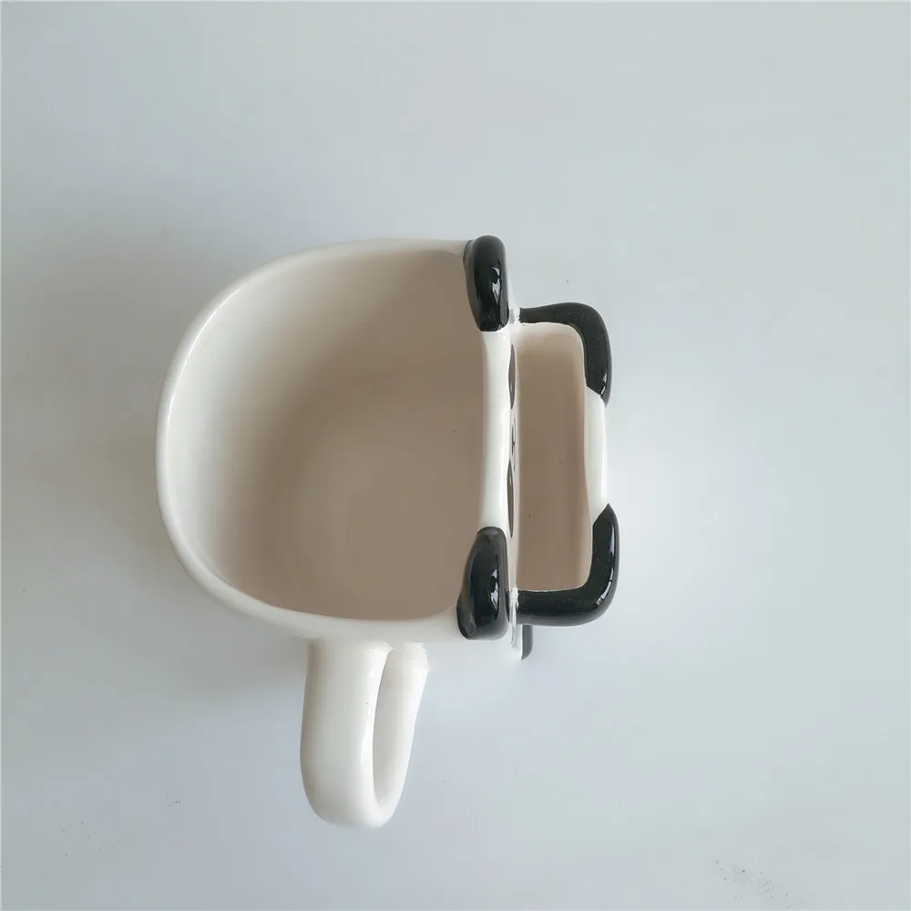 Cartoon design ceramic panda mug with cookie holder biscuit pocket