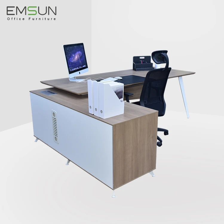 China modern boss table L shape director table wooden executive desk with Aluminum leg