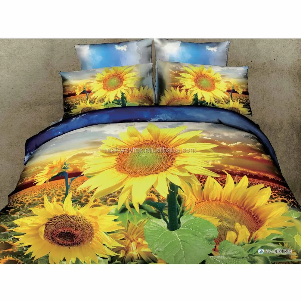 YDN-3D1600362-363 3d sunflower print cheap cotton dubai hotel quilt bedding fitted sheet set