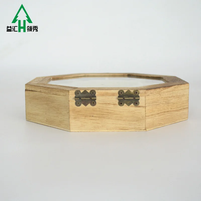 regular hexagon shaped wooden tea packaging box with laser engraving lid
