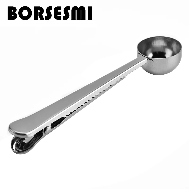 Unique kitchen gadgets Stainless Steel coffee bean scoop Cereals milk scoop measuring spoon metal coffee spoon With sealing clip