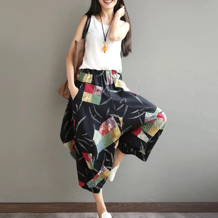 OEM ethnic Korean style loose printed pants, traditional vintage women trousers of Guangzhou factory