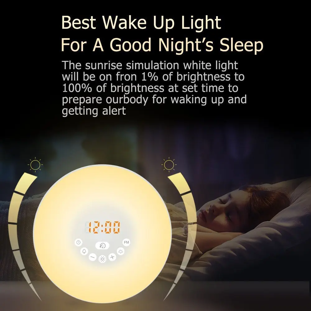 Будильник Sunrise с подсветкой, цветные цифровые часы с функцией повтора, прикроватная лампа с 6 натуральными звуками