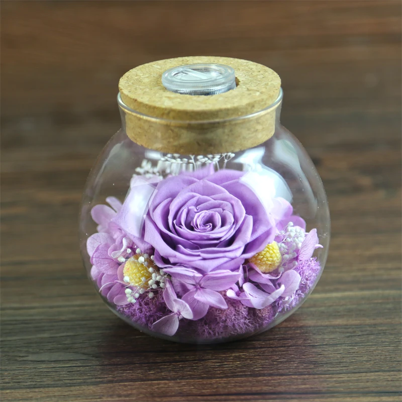 
Japanese Tecnology Preserved Rose Flower in Glass Bottle with LED light for New Year Best Wishes 