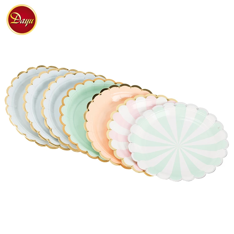 Custom printing disposable birthday wedding party paper plate cup sets shrinkage package