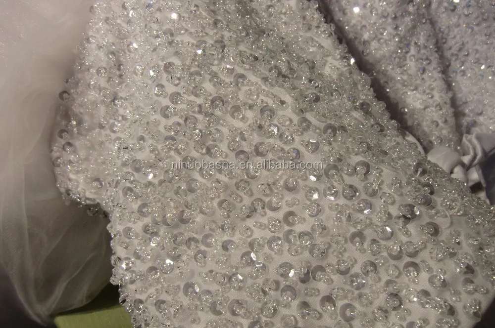 NW1214 Real Sample Ball Gown Beaded Top with Gliter Tulle Skirt  Elegant Wedding Dress