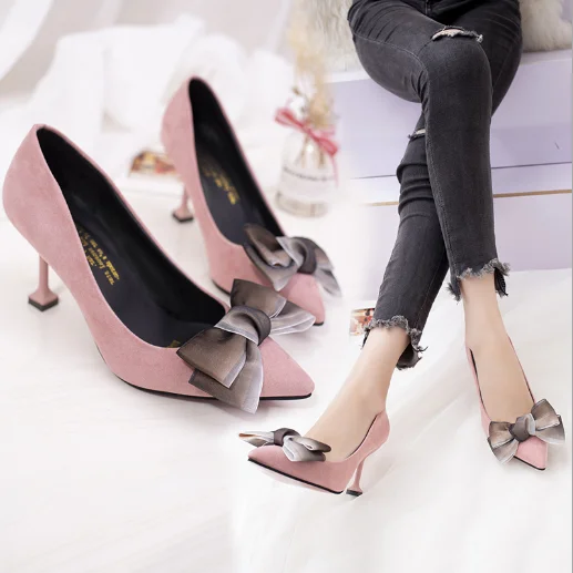 New design factory wholesale custom ladies daily casual fashion classic pointed toe bowknot high heel elegant women shoes