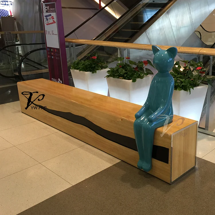 Fancy cat Fiberglass statue  cartoon sculpture Seat  Decor For Public