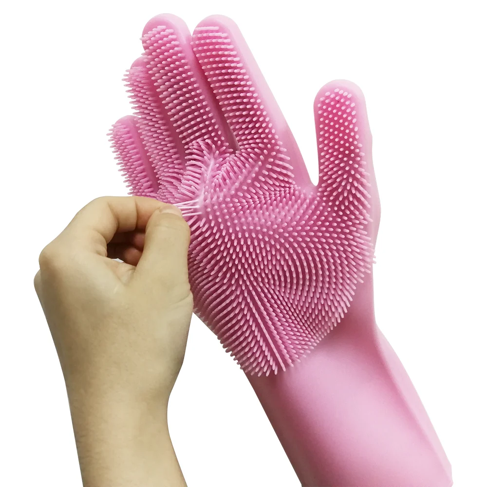 Reusable Durable Silicone Gloves with Wash Scrubber- Household Pot Holder Cleaning Glove