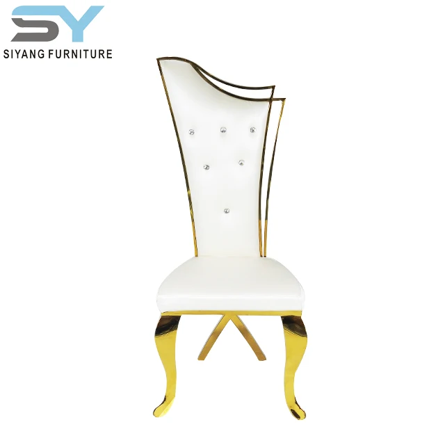 Hotel furniture gold metal white banquet chair luxury leather dining chair for party CY015
