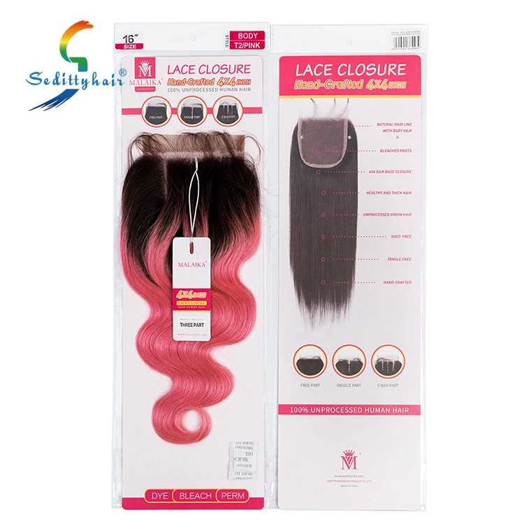 Wholesale Virgin Human Hair Body Wave 4*4 Top lace Closure Color 1b/pink