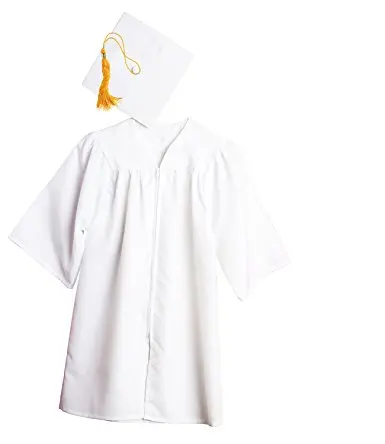 Manufacture wholesale graduation wear white graduation gown kindergarten graduation caps and gowns