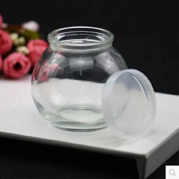 200ml Round Ball Pudding Glass Jar, Candy Beverage Glass Gottle, Pudding jar with PE lid