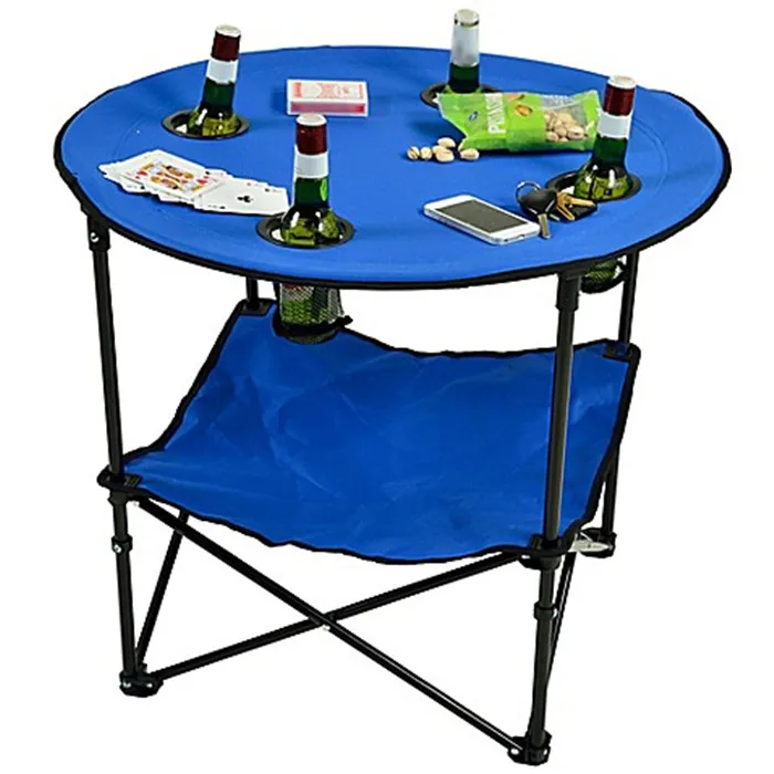 Folding Camping /Beach Round Table With 4 C up holder