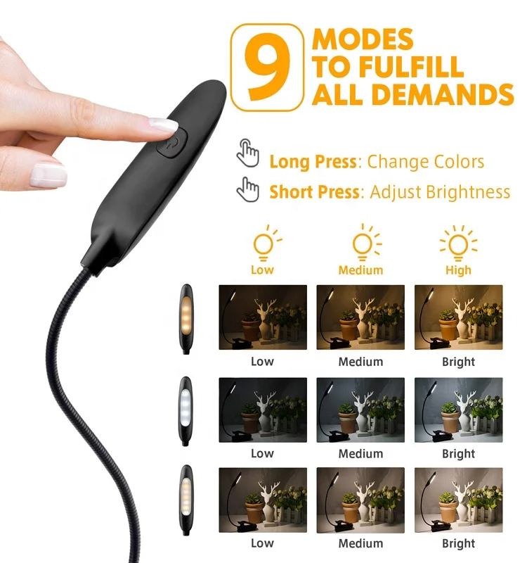  7 LED лампа для чтения с 9 уровня теплый белый свет холодный яркость USB перезаряжаемые Уход за глазами клип на детей