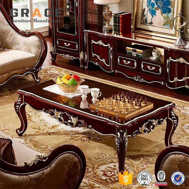 H8801R hand carved wood coffee table dubai hot sale