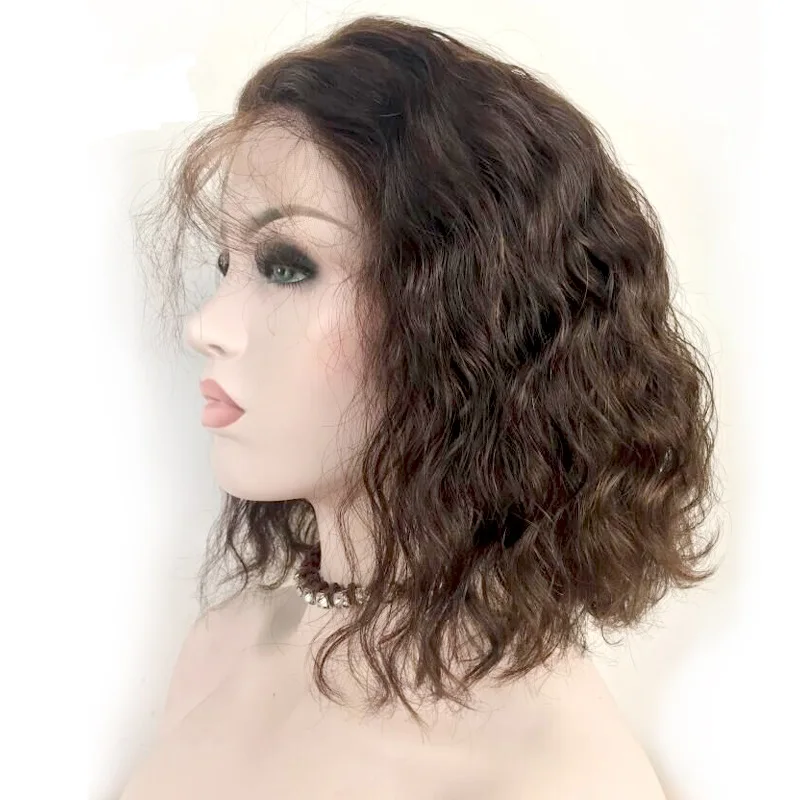 Wholesale no blended color Brown Black Blonde Bob style human hair lace front wigs for white women