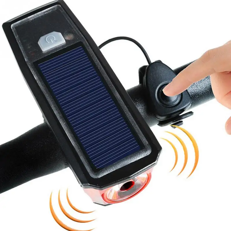 2-in-1 Bike Bicycle Horn + Headlight Front Light with Sensor Switch - Solar Power/USB Charging
