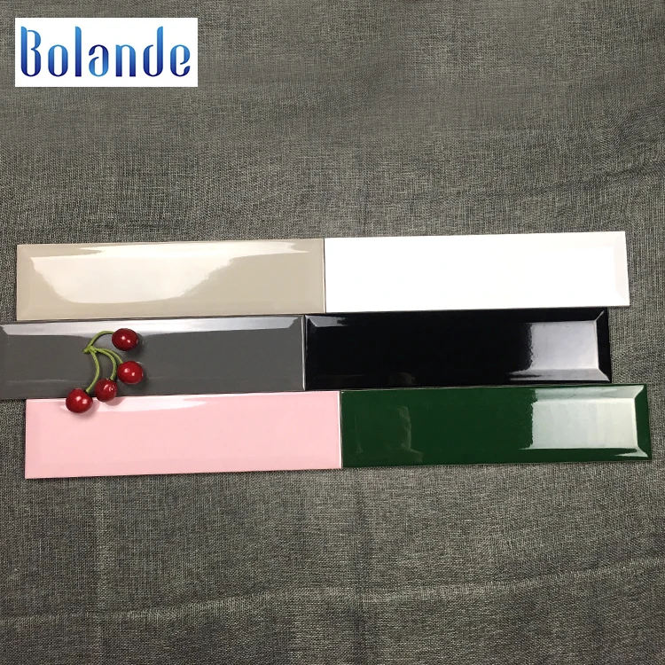 Wall White Kitchen Subway Beveled Ceramic Cheap Waterproof 75*300 Glossy Pink Porcelain Tiles
