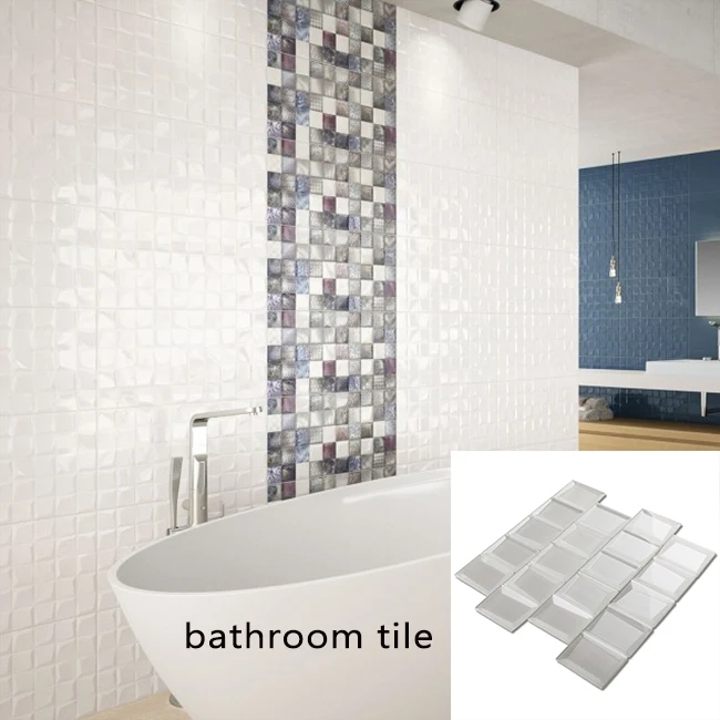 White subway tile square 3d mirror bathroom tile wall decorative mosaic tiles