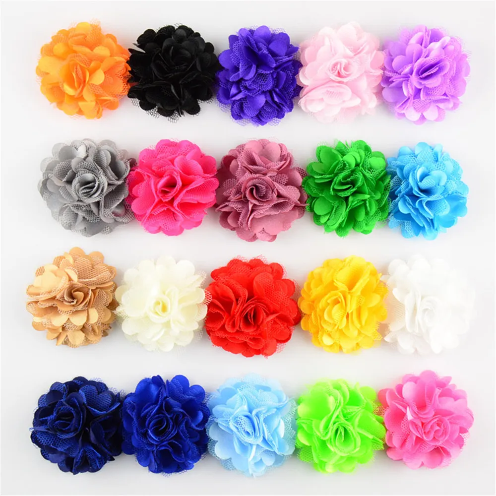 20 Color U Pick 2 Inch Mini Satin Mesh Puff Rose Flower DIY Supplies Headbands Hair Accessories