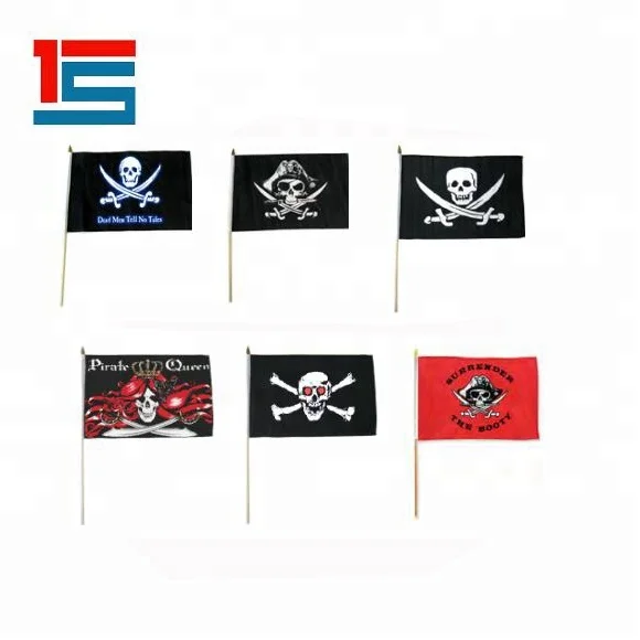 
cheap personalized small Skull Jolly Roger Pirate hand Flag with sticker 