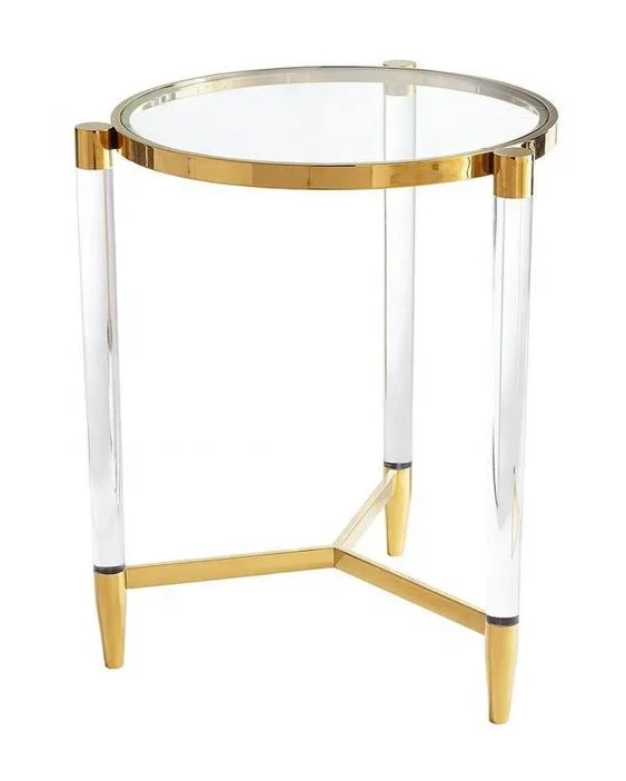 
2020 Hot Selling Round Side Table Gold Acrylic End Table Stainless Steel Brass Triangle Coffee table 