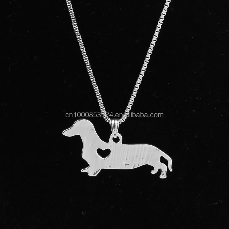 Pet Rescue Animal Lovers Jewelry Dachshund Necklace Silver Puppy Heart Cut Off Dog Breed Pet Memorial Charms