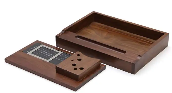 Wooden Multi-function Desk Stationery Organizer Storage Box With Perpetual Calendar