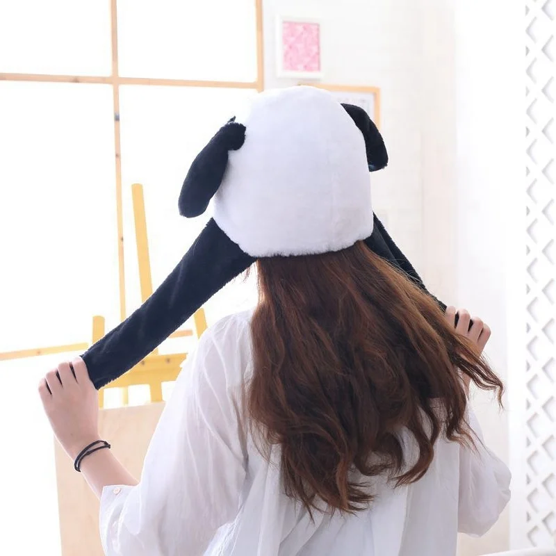 Better quality white color plush panda hat with moving ears