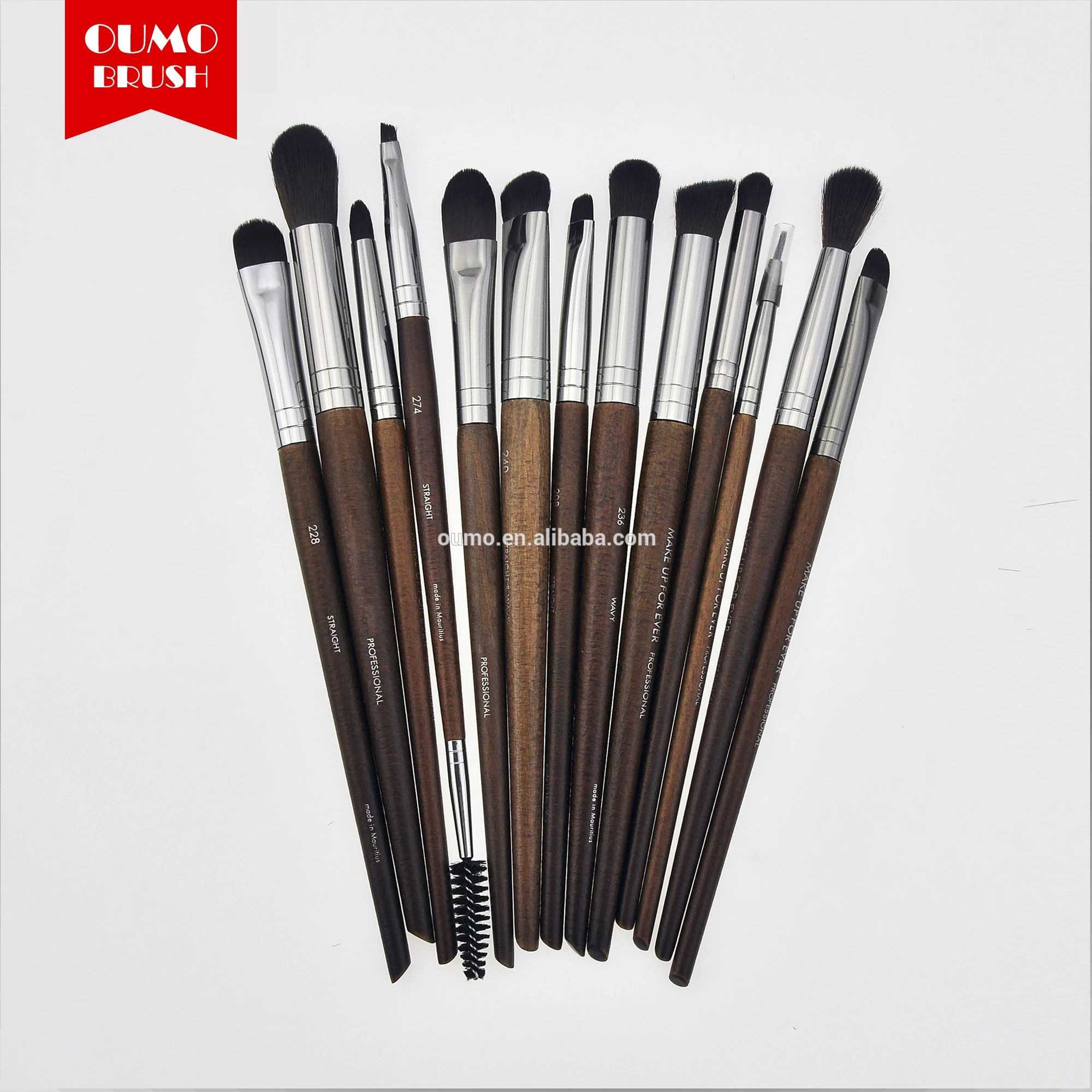 OUMO BRUSH--Hot selling  OEM 13pcs high quality wood handle synthetic hair makeup brush private label eye brush