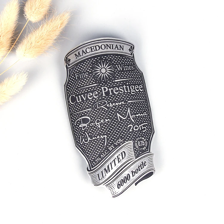 Bulk Buying Self Adhesive Metal Red Wine Pewter Tin Labels Sticker Etiqueta de peltre Etichetta in peltro