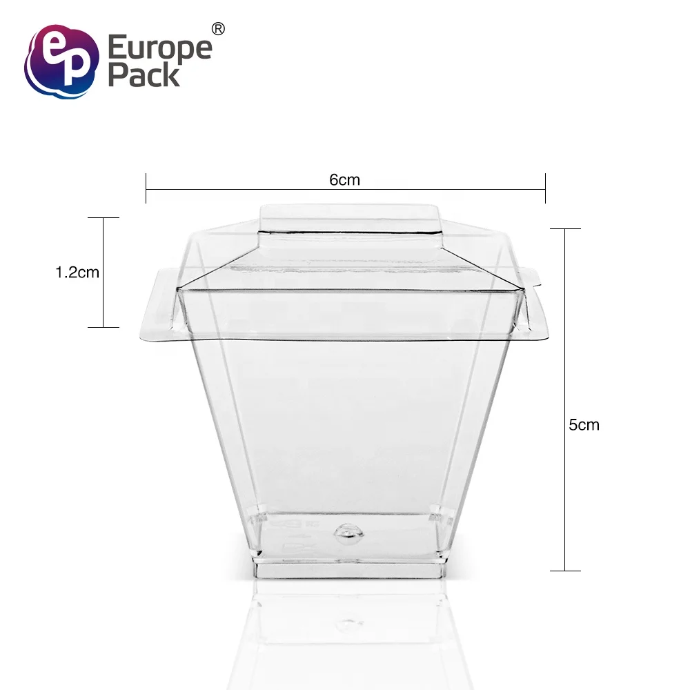 High quality square shape 58ml disposable clear cute plastic cup with lid