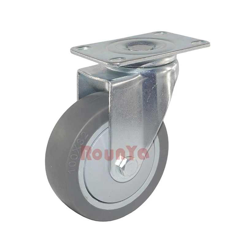 
Medium duty gray TPR caster wheel plain bearing swivel plate replacement dolly caster non marking 