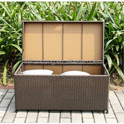 
Wicker Patio Deck Pool Storage Box Chest Trunk Cushion Pillow Toy Bin Poolside Storing 