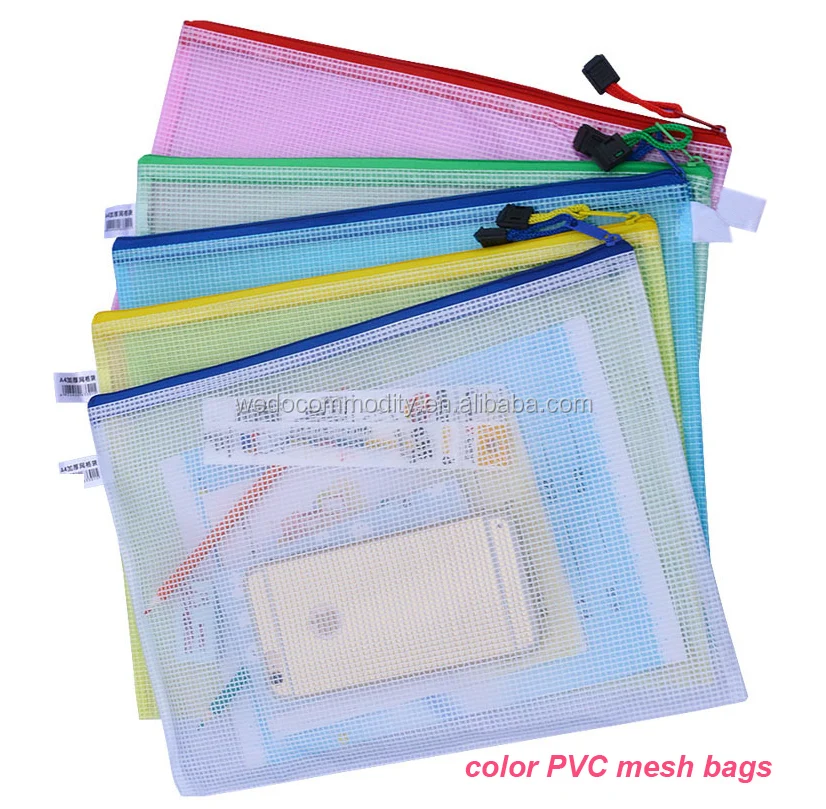 custom logo plastic file folder document bag clear mesh pvc file document pouch with zipper puller for documents receipt files