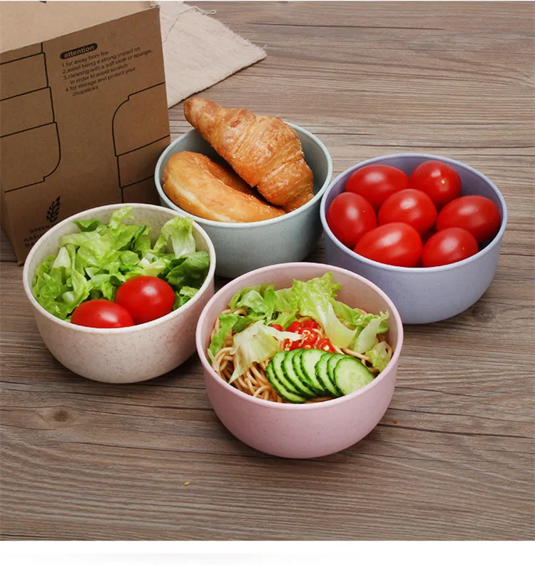 
Eco-friendly Food Grade Biodegradable Wheat Straw Plastic Food Soup Bowl Creative Tableware Salad Bowl for Family Kitchen 