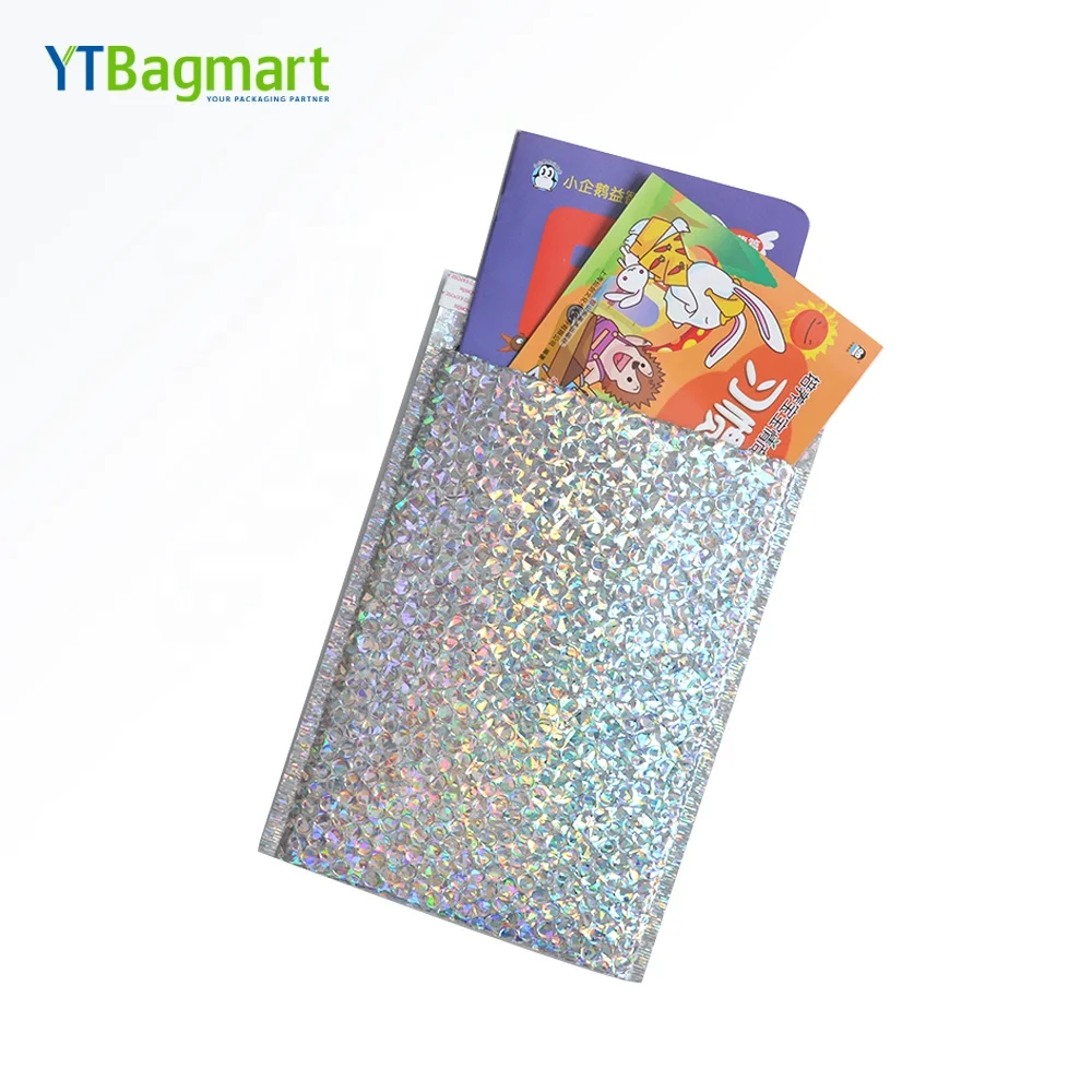 
Holographic Bubble Mailers Packaging Envelope Glitter Holographic Pouch Rainbow Poly Bubble Shipping 