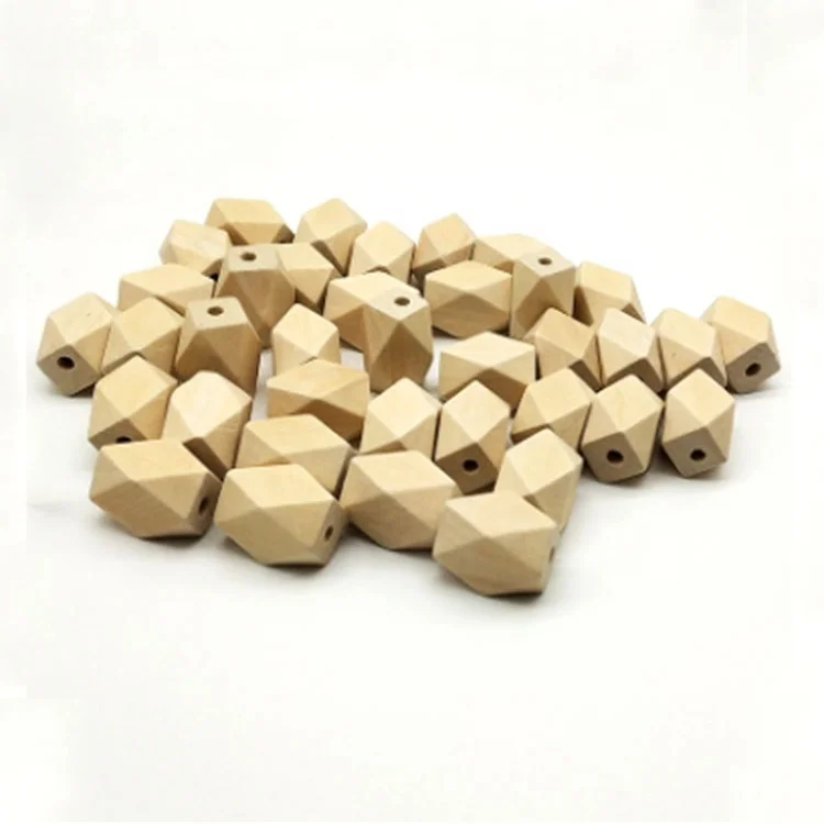 Hot sale natural unfinished wooden hexagon Beads large wooden geometric beads