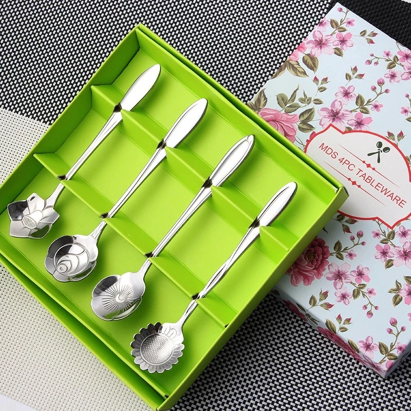 New Design Flower Shape Stainless Steel Small Tea Spoon for Wedding Favors