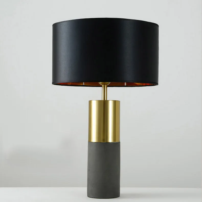 Black gold fabric cement base modern lamp shade bedside hotel luxury light table lamp