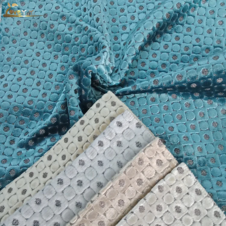 Beautiful Square and circle design jacquard cut velvet advanced curtain fabric advanced villa sofa fabric